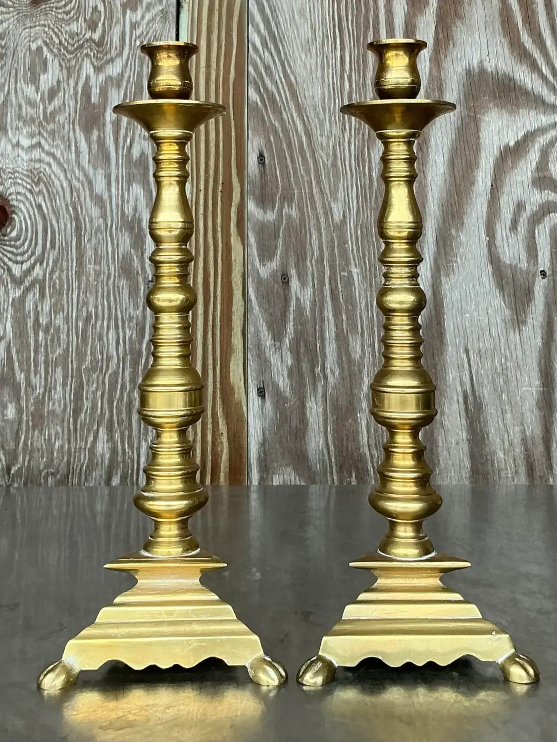 Vintage Boho Turned Brass Candlesticks - a Pair — additional photo 6