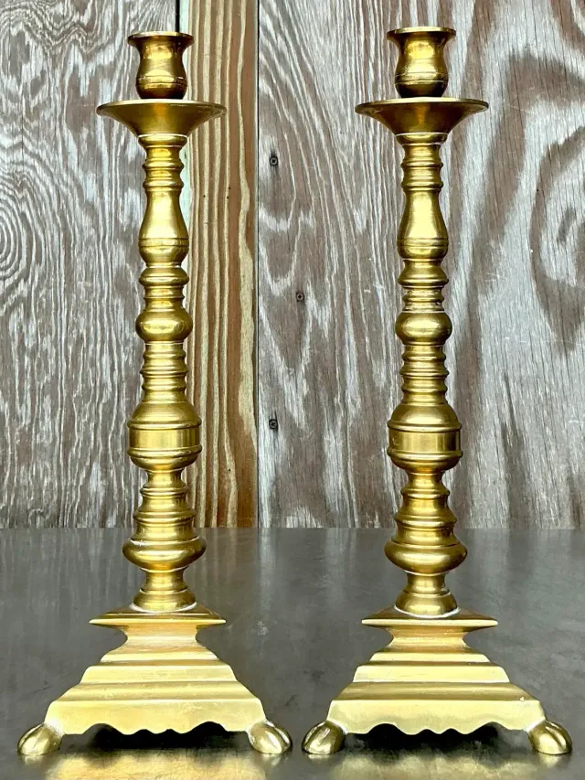 Vintage Boho Turned Brass Candlesticks - a Pair — additional photo 8