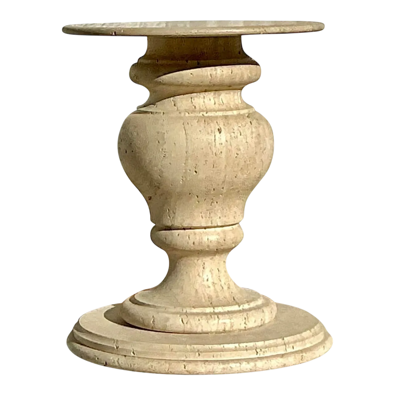 Vintage Boho Turned Travertine Dining Table Pedestal
