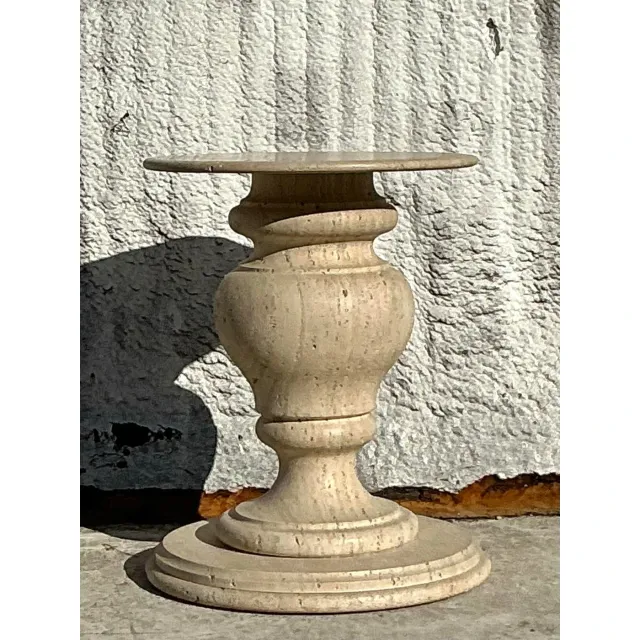 Vintage Boho Turned Travertine Dining Table Pedestal — additional photo 1