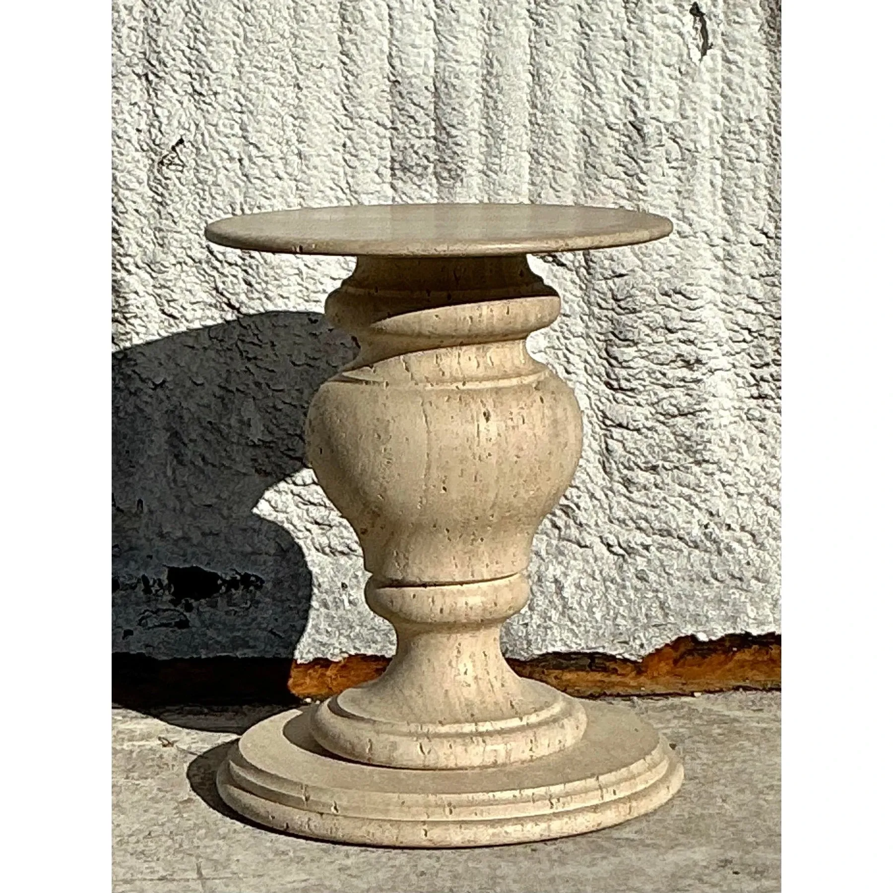 Vintage Boho Turned Travertine Dining Table Pedestal — additional photo 2