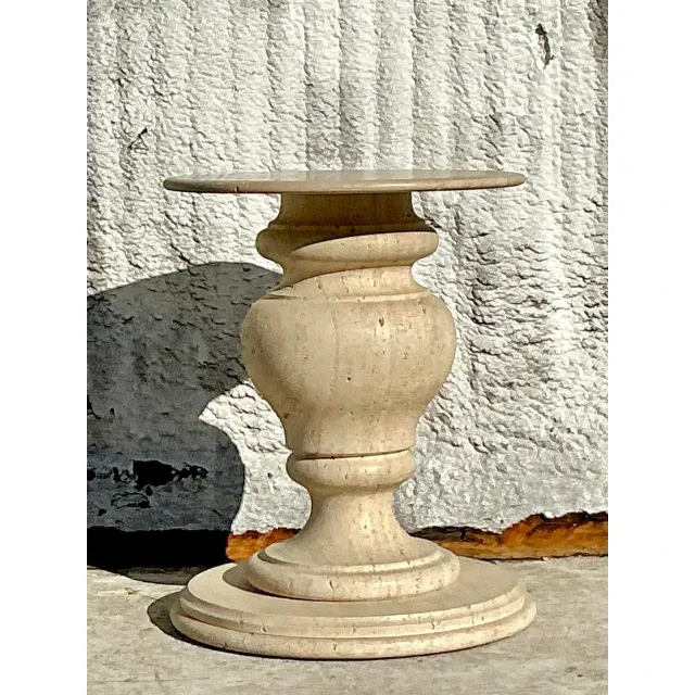 Vintage Boho Turned Travertine Dining Table Pedestal — additional photo 3
