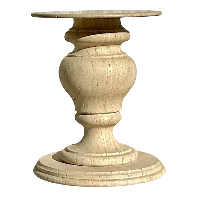 Vintage Boho Turned Travertine Dining Table Pedestal — additional photo 4