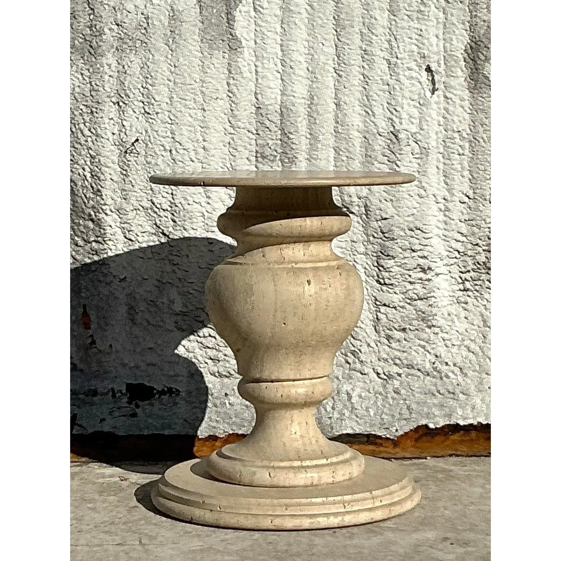 Vintage Boho Turned Travertine Dining Table Pedestal — additional photo 5