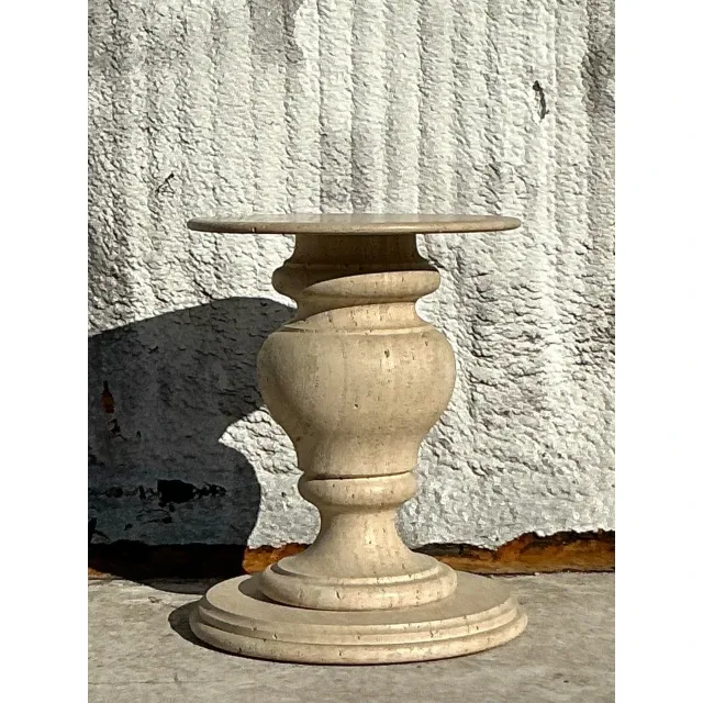 Vintage Boho Turned Travertine Dining Table Pedestal — additional photo 5