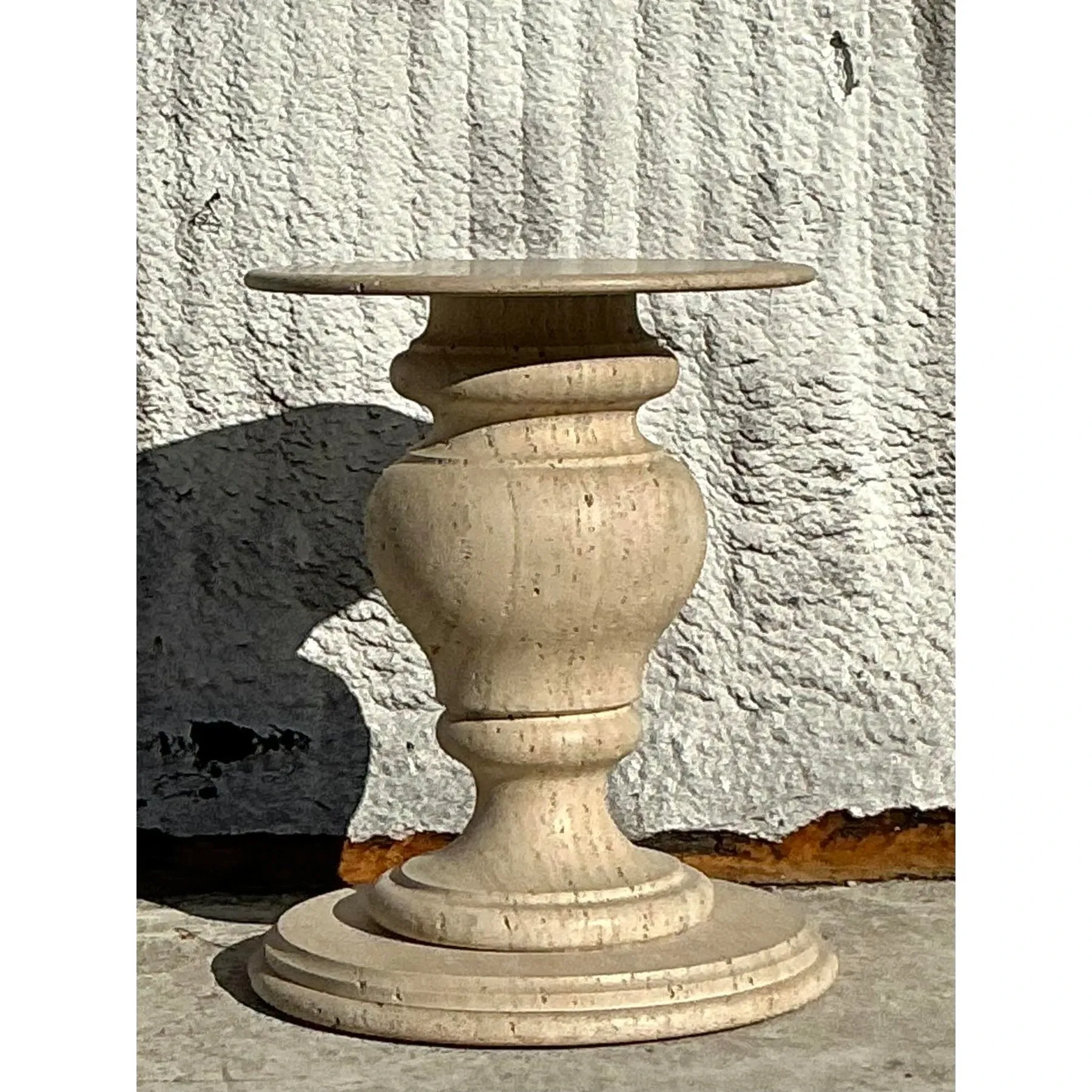 Vintage Boho Turned Travertine Dining Table Pedestal — additional photo 6