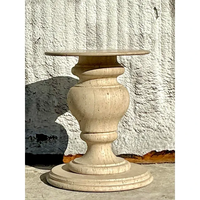 Vintage Boho Turned Travertine Dining Table Pedestal — additional photo 7