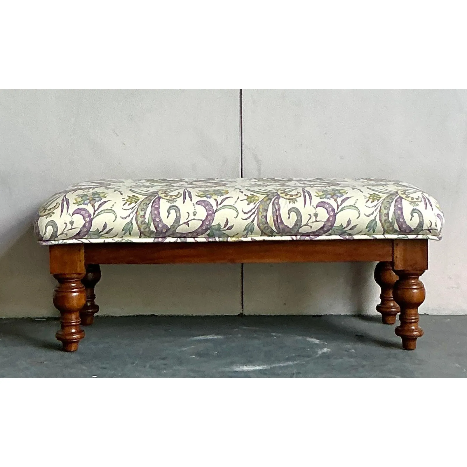 Vintage Boho Turned Wood Bench — additional photo 1