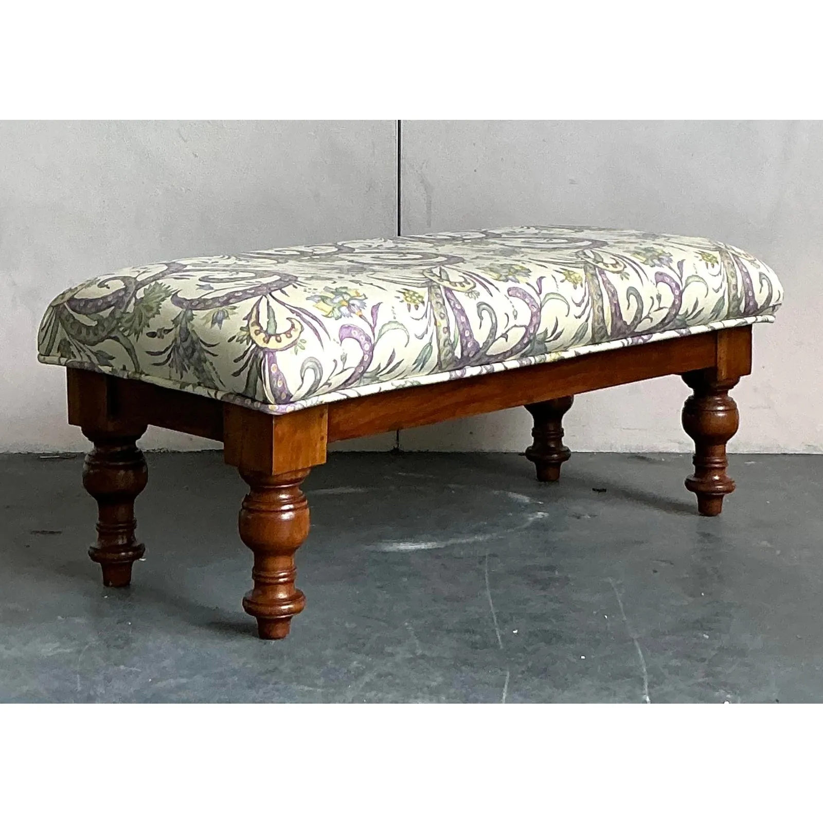 Vintage Boho Turned Wood Bench — additional photo 2