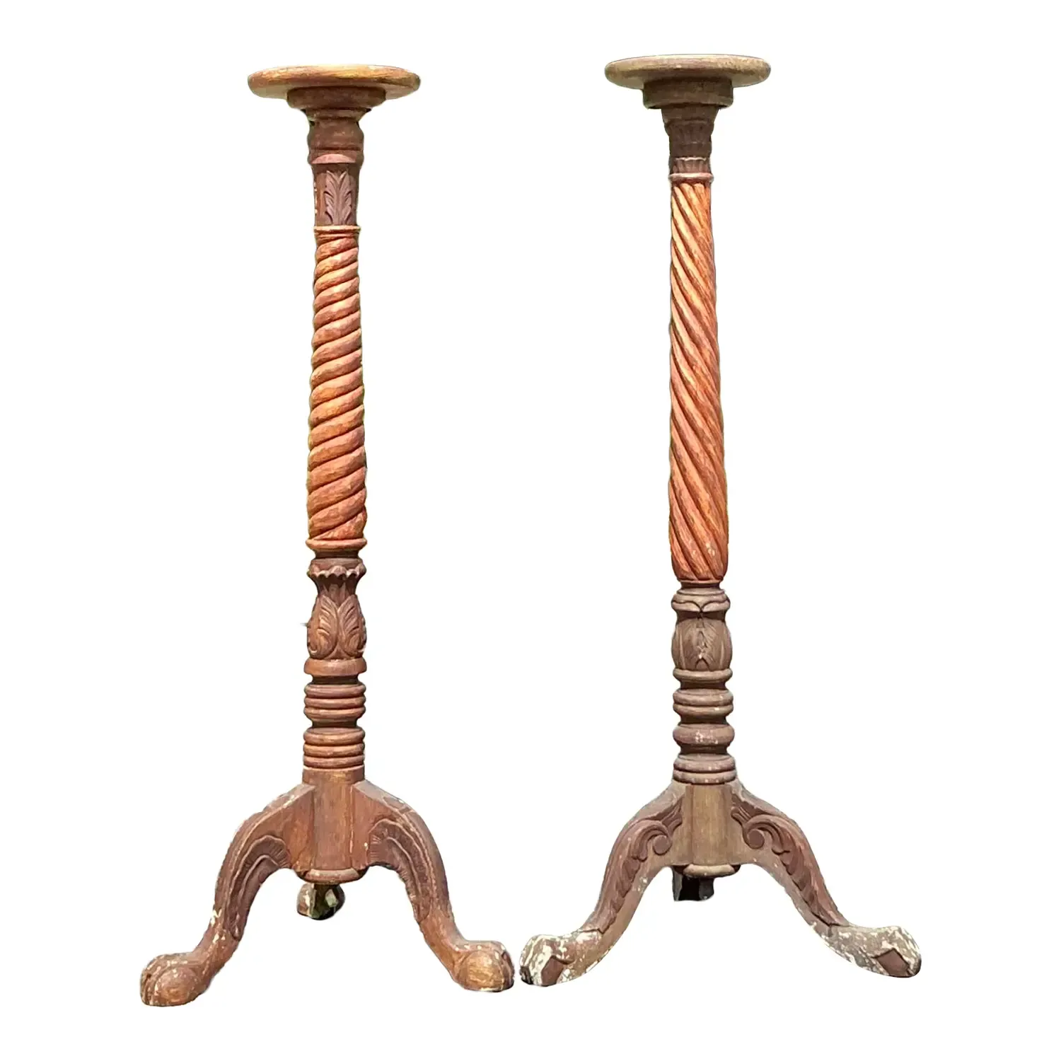 Vintage Boho Turned Wood Candlestick Pedestals - Set of 2 — additional photo 1