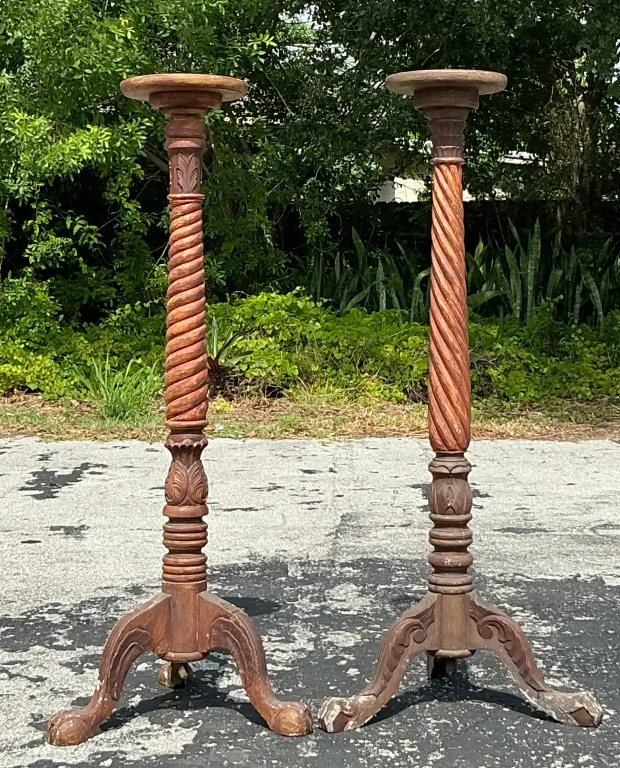 Vintage Boho Turned Wood Candlestick Pedestals - Set of 2 — additional photo 3