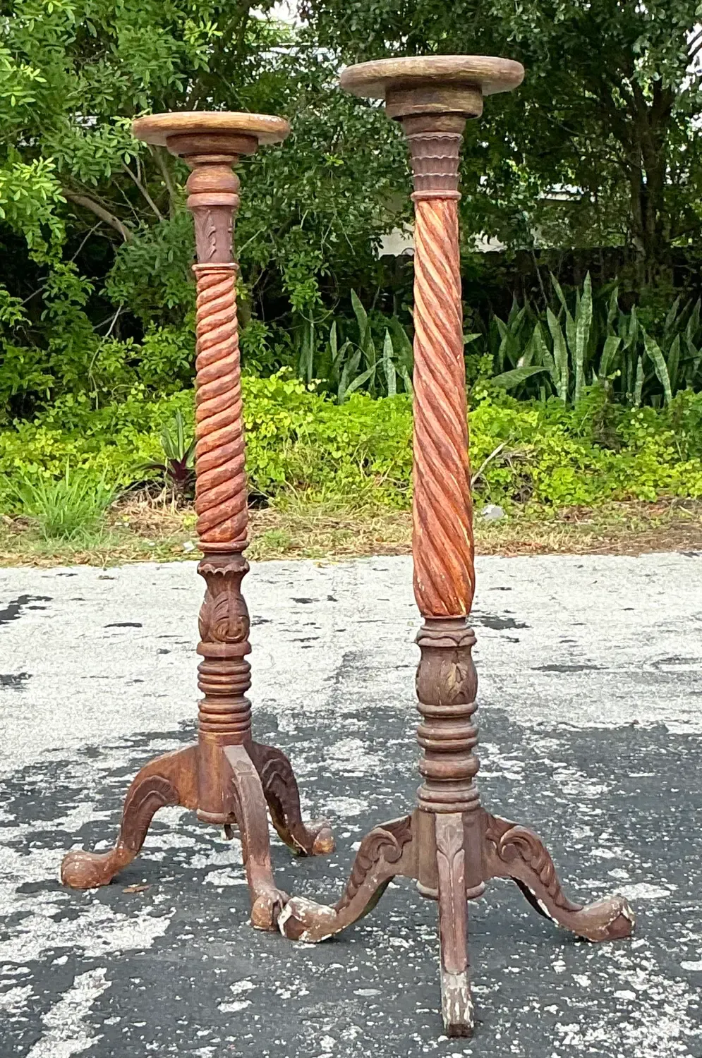 Vintage Boho Turned Wood Candlestick Pedestals - Set of 2 — additional photo 5