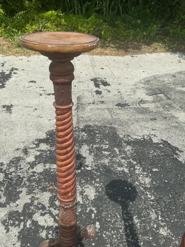 Vintage Boho Turned Wood Candlestick Pedestals - Set of 2 — additional photo 8