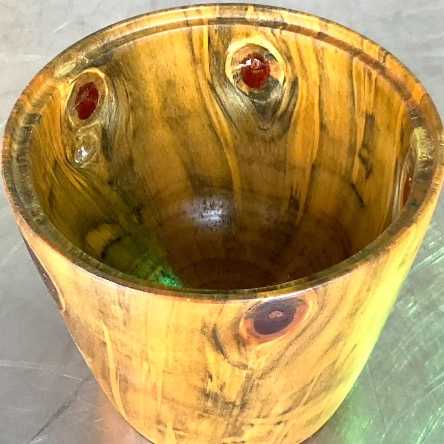 Vintage Boho Turned Wood Lidded Pot - Wood, 4W x 7.25H — additional photo 4
