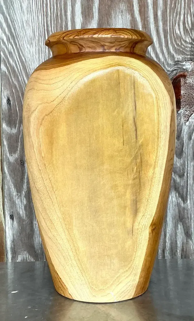 Vintage Boho Turned Wood Tall Vase — additional photo 2