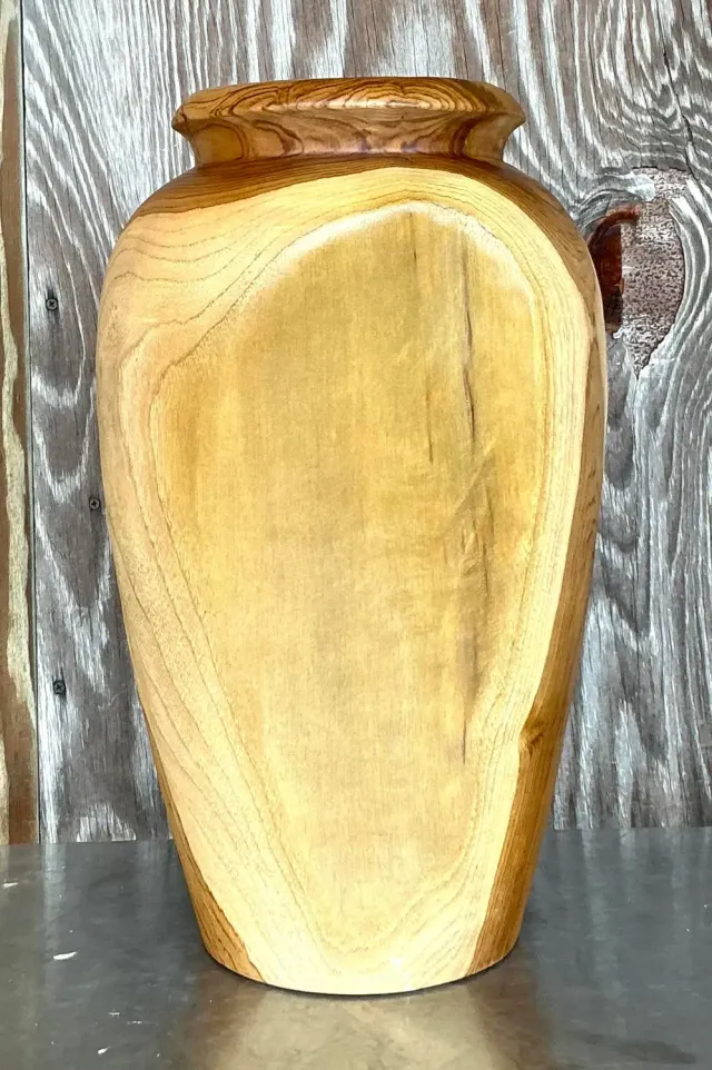 Vintage Boho Turned Wood Tall Vase — additional photo 3