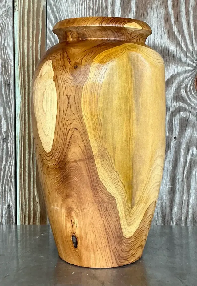 Vintage Boho Turned Wood Tall Vase — additional photo 4