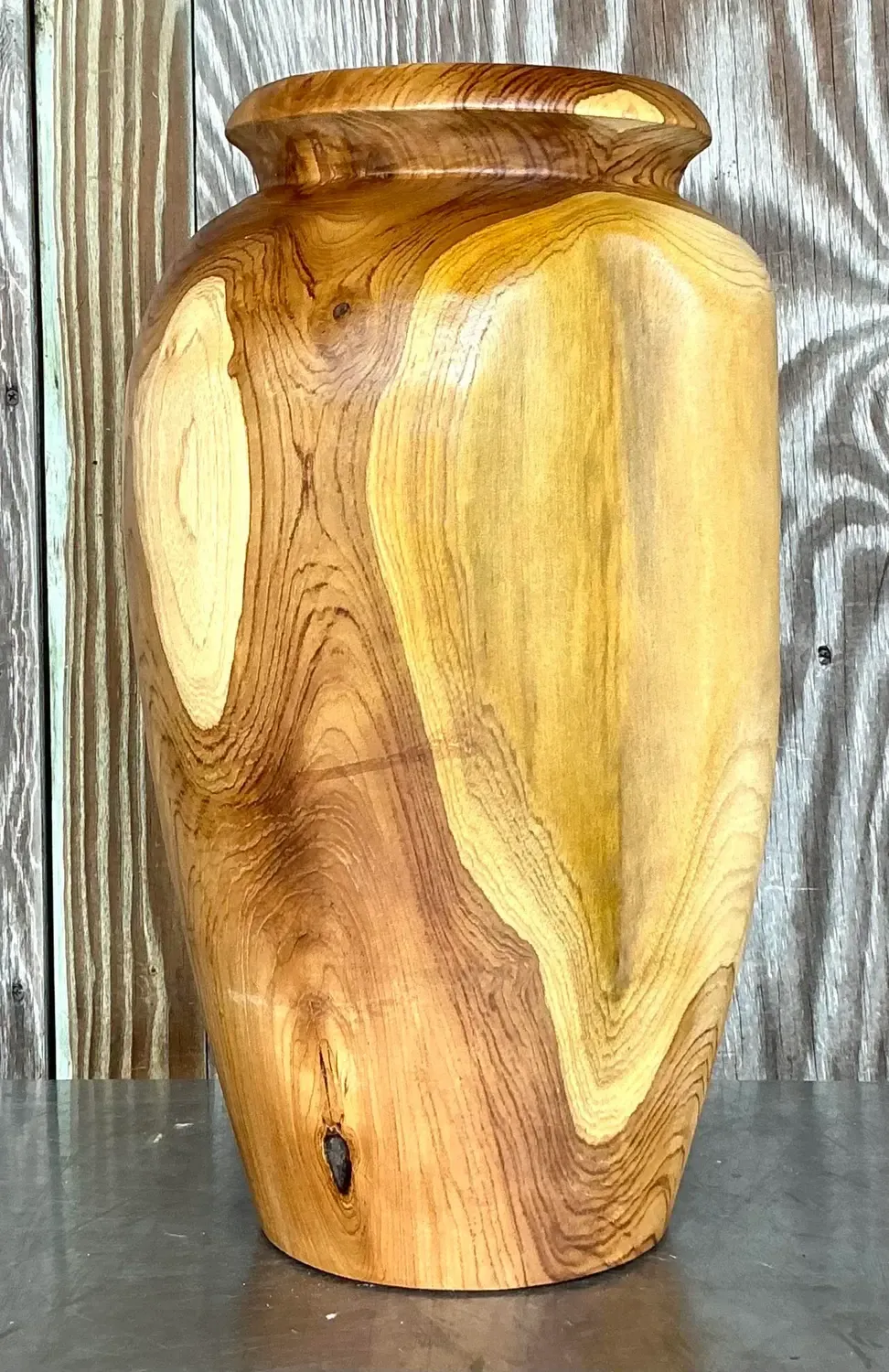 Vintage Boho Turned Wood Tall Vase — additional photo 5