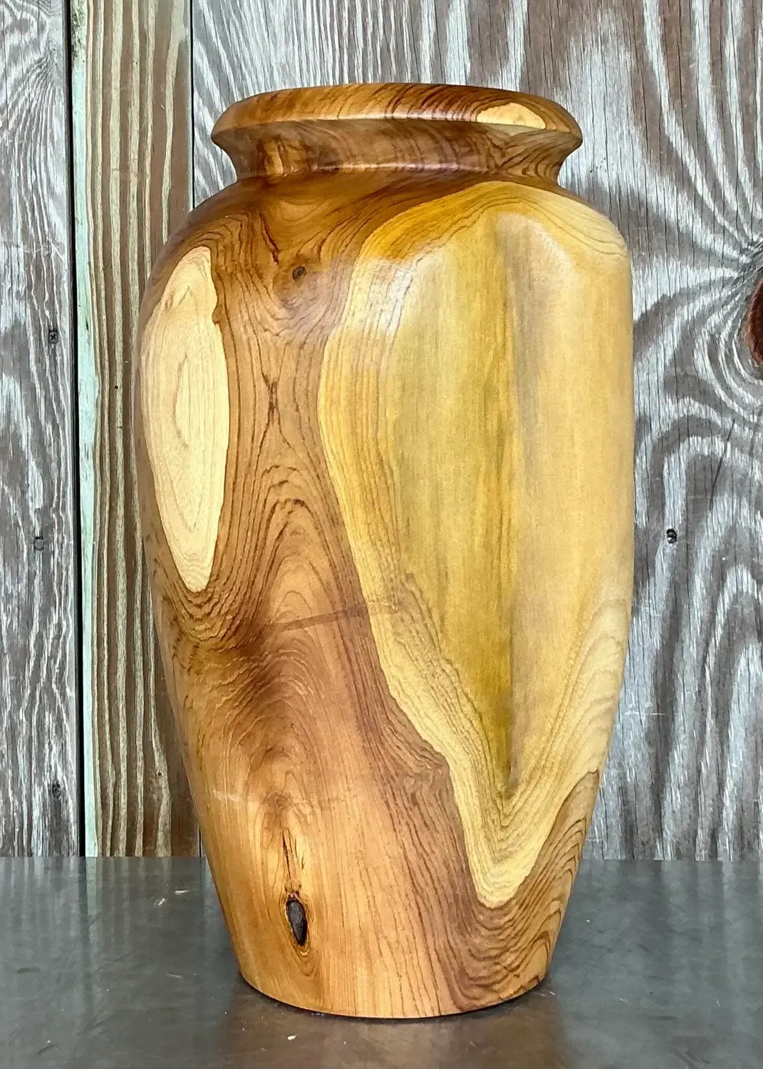 Vintage Boho Turned Wood Tall Vase — additional photo 6