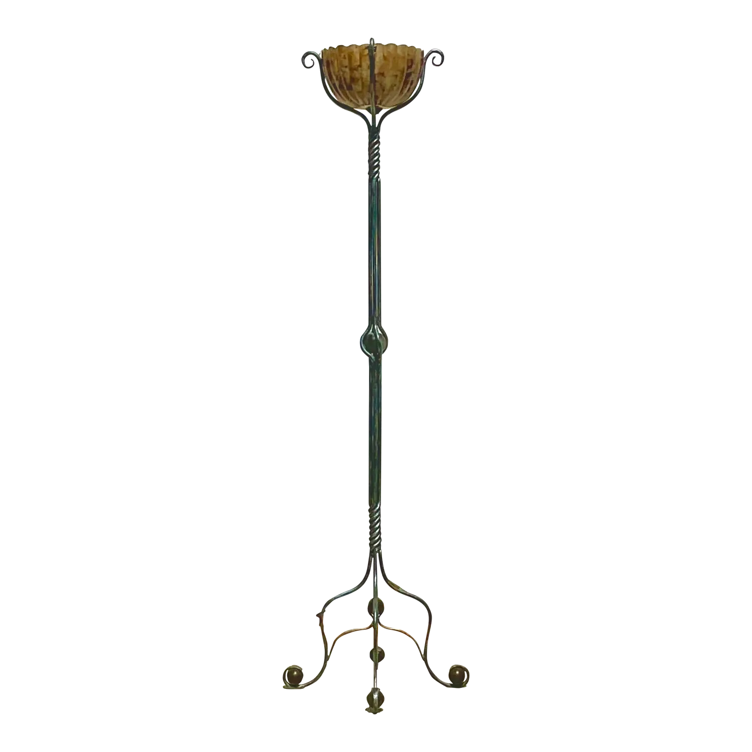 Vintage Boho Twisted Wrought Iron and Patinated Pen Shell Floor Lamp — additional photo 1