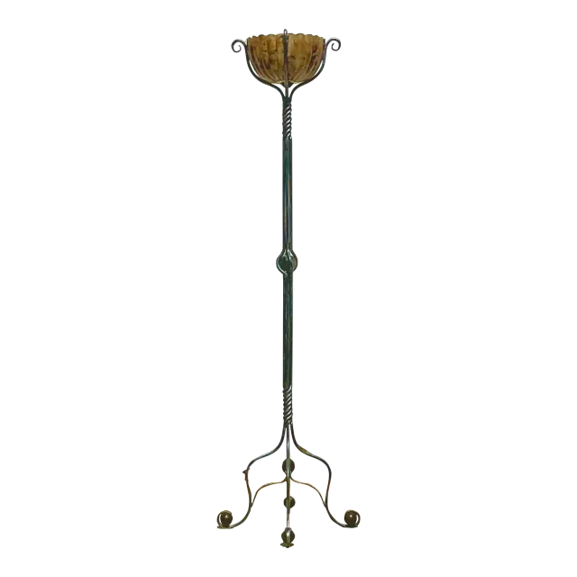 Vintage Boho Twisted Wrought Iron and Patinated Pen Shell Floor Lamp — additional photo 1