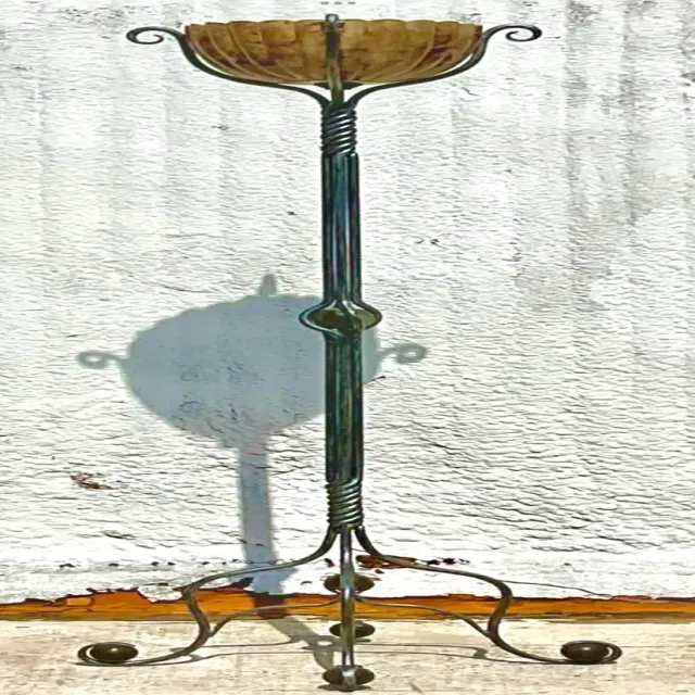 Vintage Boho Twisted Wrought Iron and Patinated Pen Shell Floor Lamp — additional photo 6