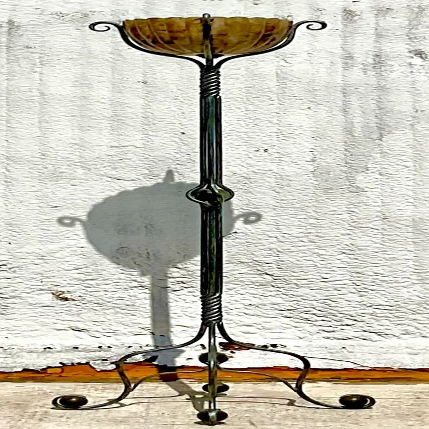 Vintage Boho Twisted Wrought Iron and Patinated Pen Shell Floor Lamp — additional photo 8