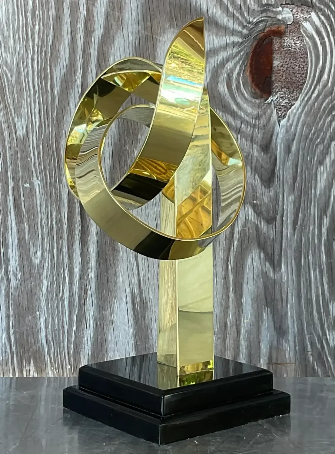 Vintage Boho Van Teal Brass Loop Sculpture — additional photo 1