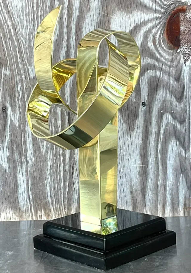 Vintage Boho Van Teal Brass Loop Sculpture — additional photo 3