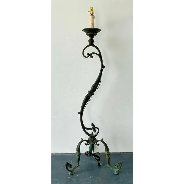 Vintage Boho Verdigris Bronze Scroll Floor Lamp — additional photo 1