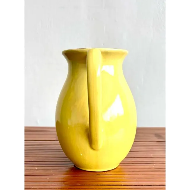 Vintage Boho Vibrant Yellow Glazed Ceramic Vase — additional photo 1