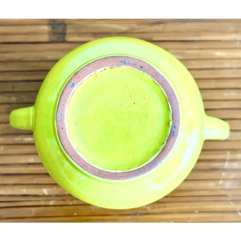 Vintage Boho Vibrant Yellow Glazed Ceramic Vase — additional photo 2