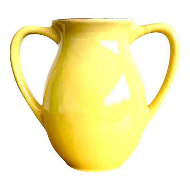 Vintage Boho Vibrant Yellow Glazed Ceramic Vase — additional photo 3