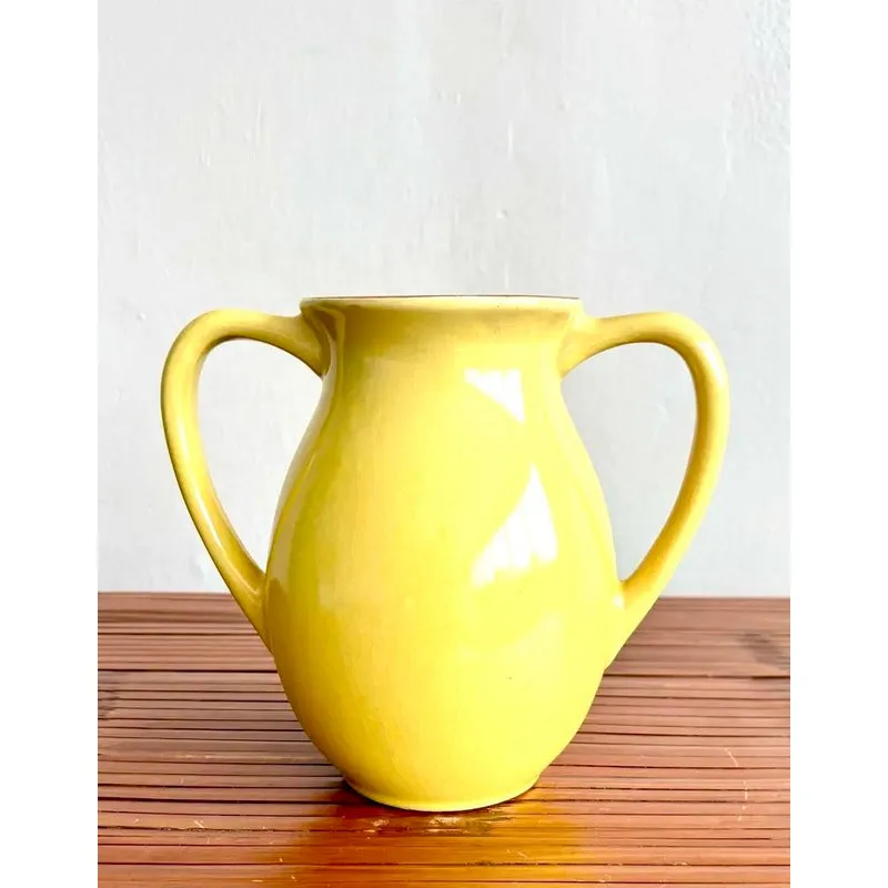 Vintage Boho Vibrant Yellow Glazed Ceramic Vase — additional photo 4