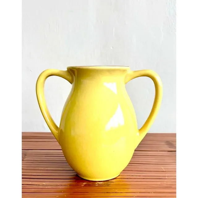 Vintage Boho Vibrant Yellow Glazed Ceramic Vase — additional photo 4