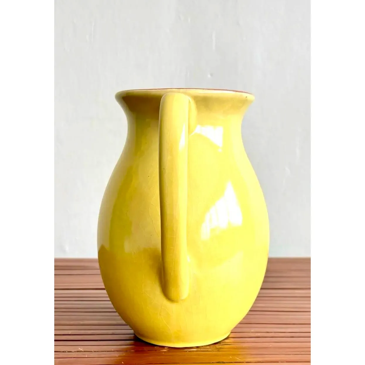 Vintage Boho Vibrant Yellow Glazed Ceramic Vase — additional photo 6