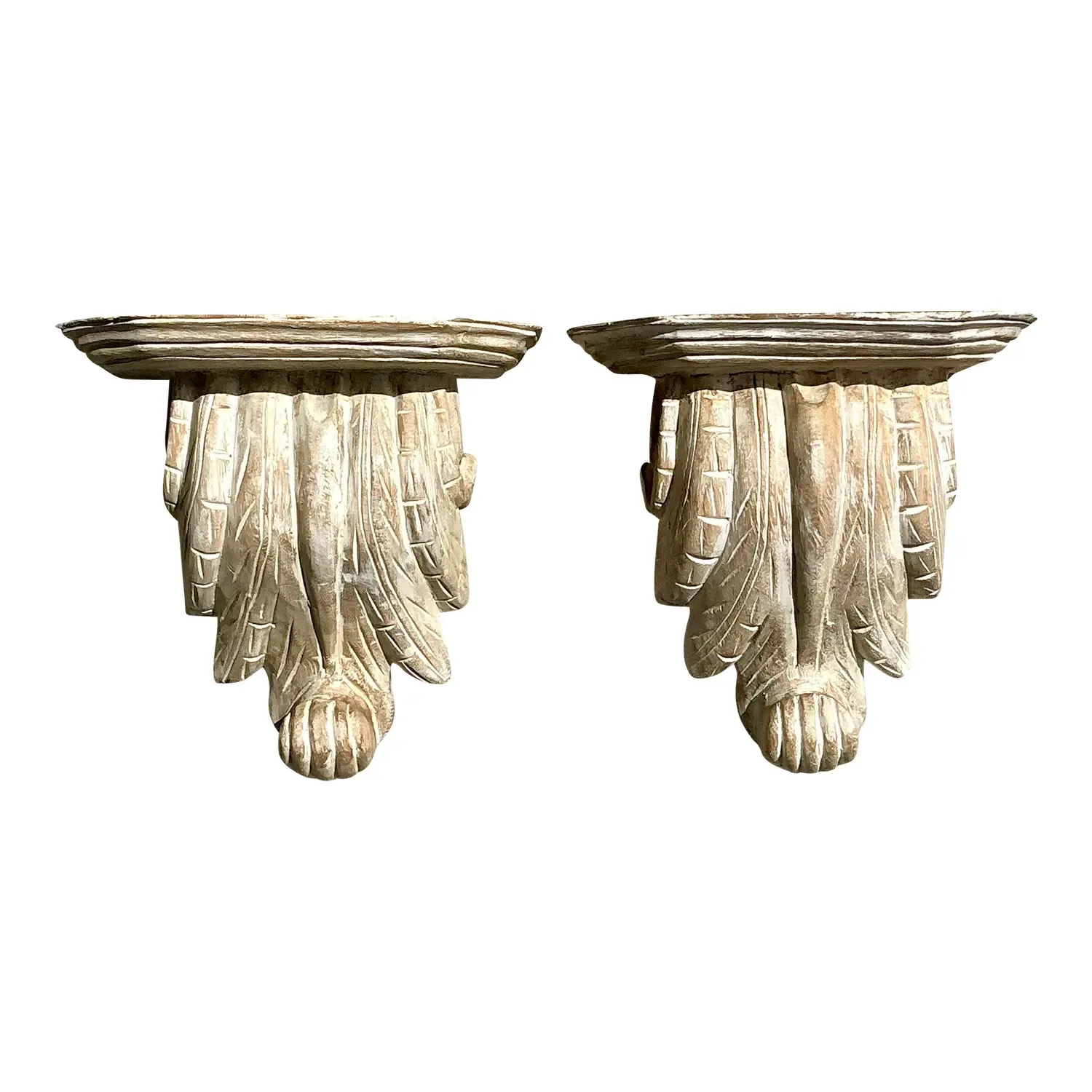 Vintage Boho Washed Wood Brackets - a Pair — additional photo 1