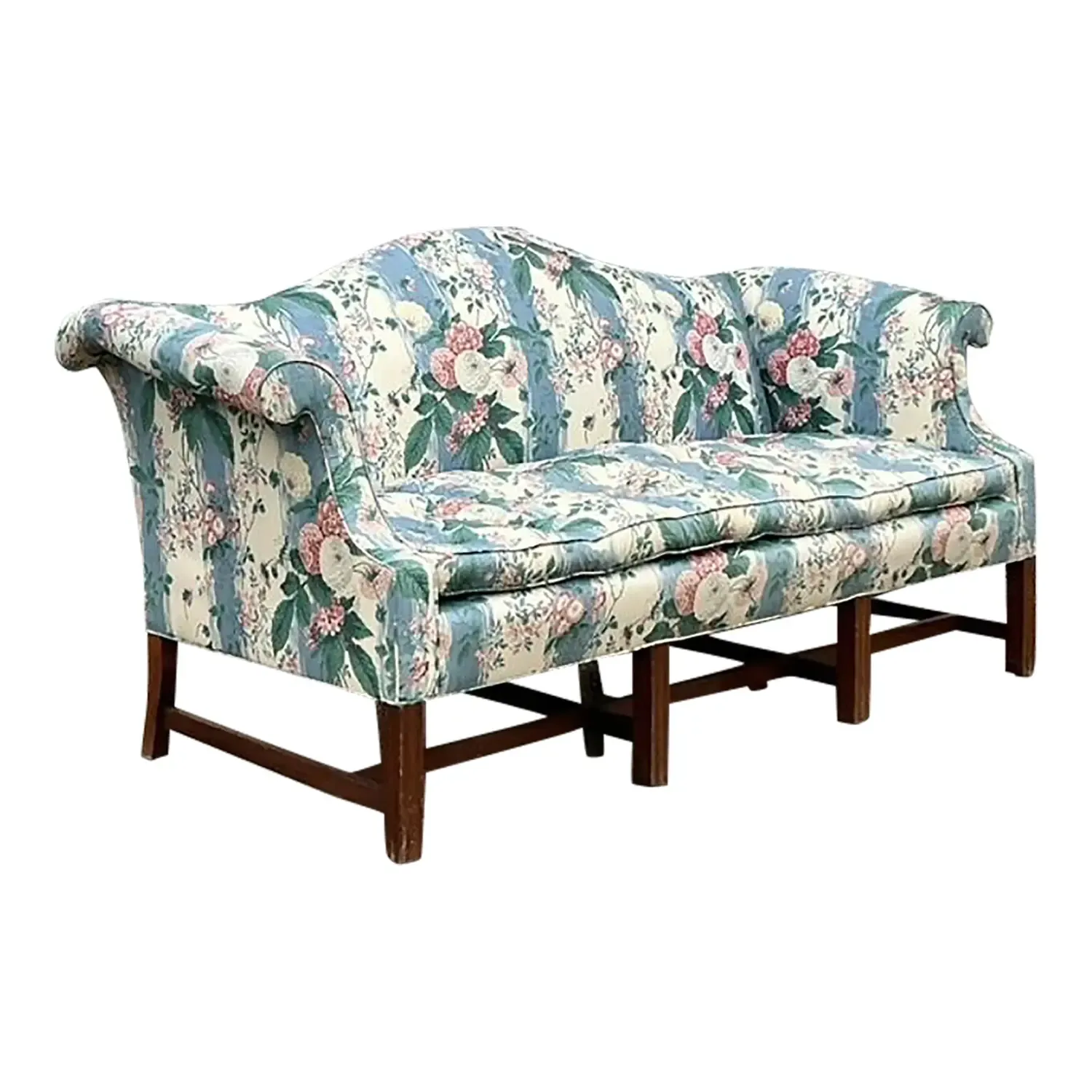 Vintage Boho Waxed Chintz Camelback Sofa