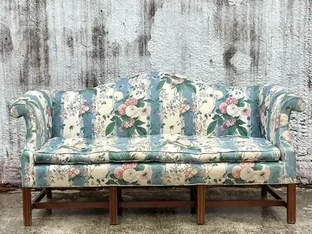Vintage Boho Waxed Chintz Camelback Sofa — additional photo 6