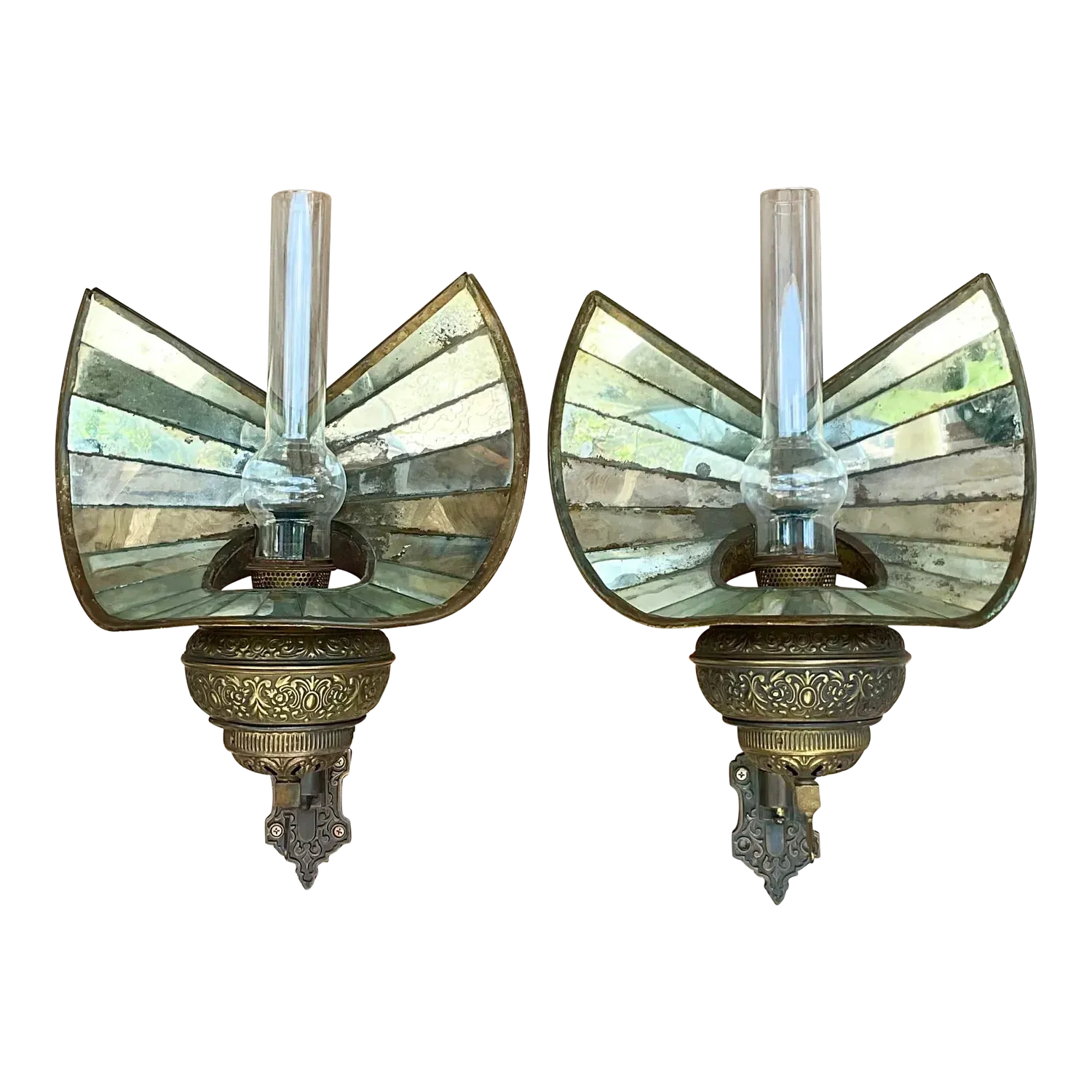 Vintage Boho Wheeler Reflector Co Mirrored Wall Gas Sconce - a Pair