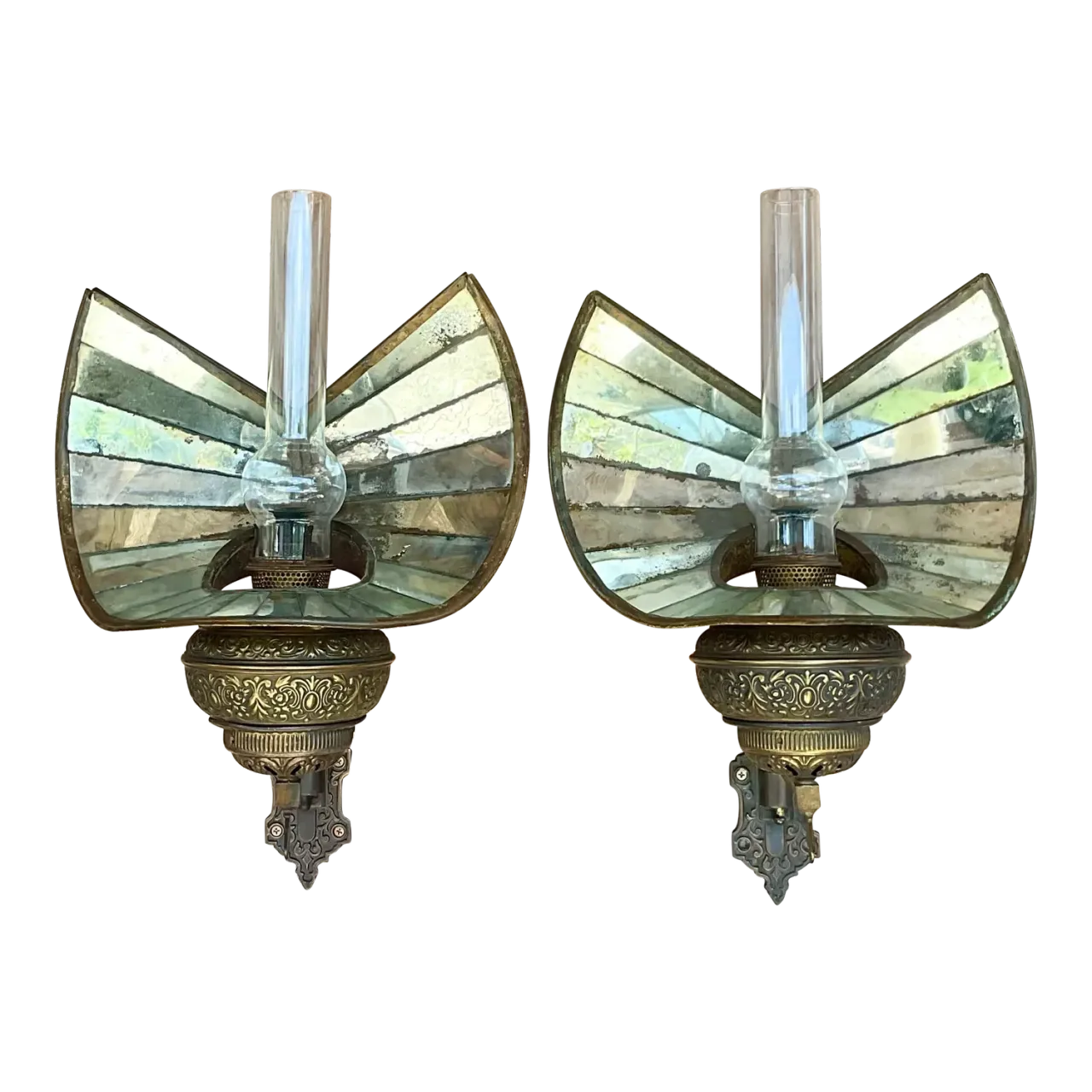 Vintage Boho Wheeler Reflector Co Mirrored Wall Gas Sconce - a Pair