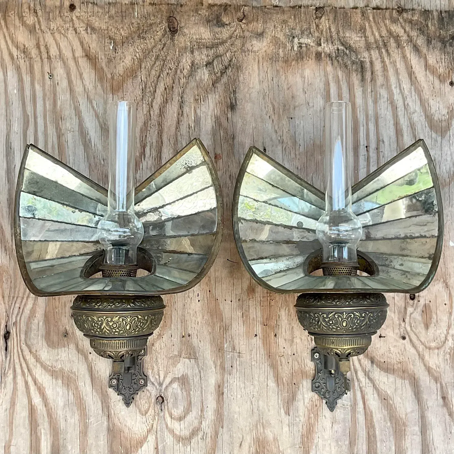 Vintage Boho Wheeler Reflector Co Mirrored Wall Gas Sconce - a Pair — additional photo 2