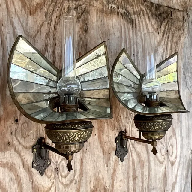 Vintage Boho Wheeler Reflector Co Mirrored Wall Gas Sconce - a Pair — additional photo 3