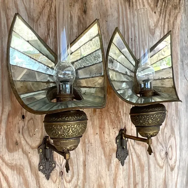 Vintage Boho Wheeler Reflector Co Mirrored Wall Gas Sconce - a Pair — additional photo 4