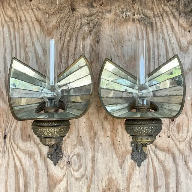 Vintage Boho Wheeler Reflector Co Mirrored Wall Gas Sconce - a Pair — additional photo 5