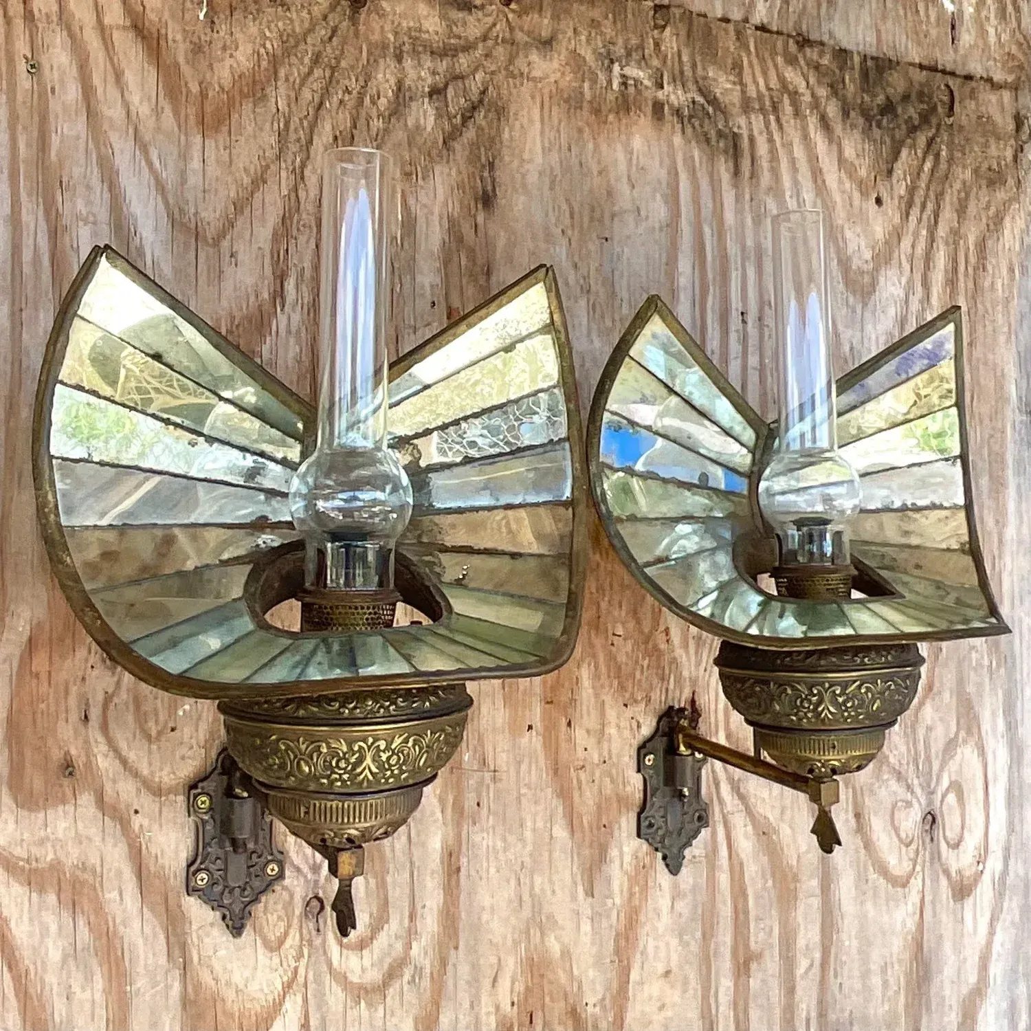 Vintage Boho Wheeler Reflector Co Mirrored Wall Gas Sconce - a Pair — additional photo 7
