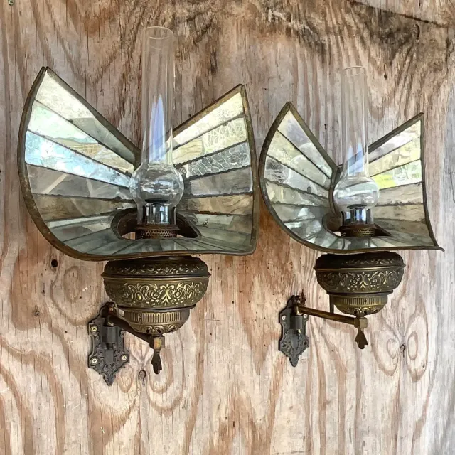 Vintage Boho Wheeler Reflector Co Mirrored Wall Gas Sconce - a Pair — additional photo 8