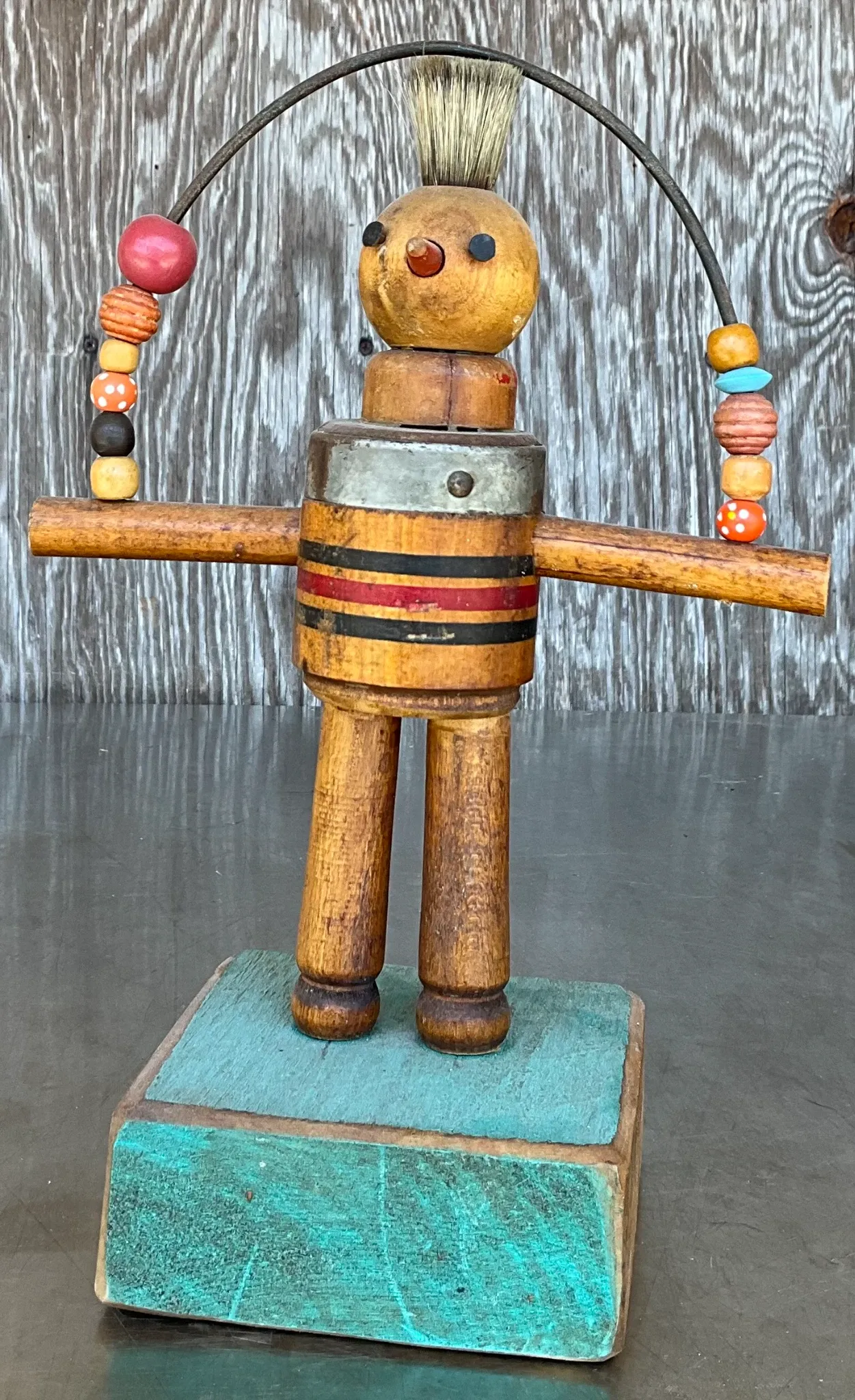 Vintage Boho Wood Carved Playful Figurine — additional photo 1