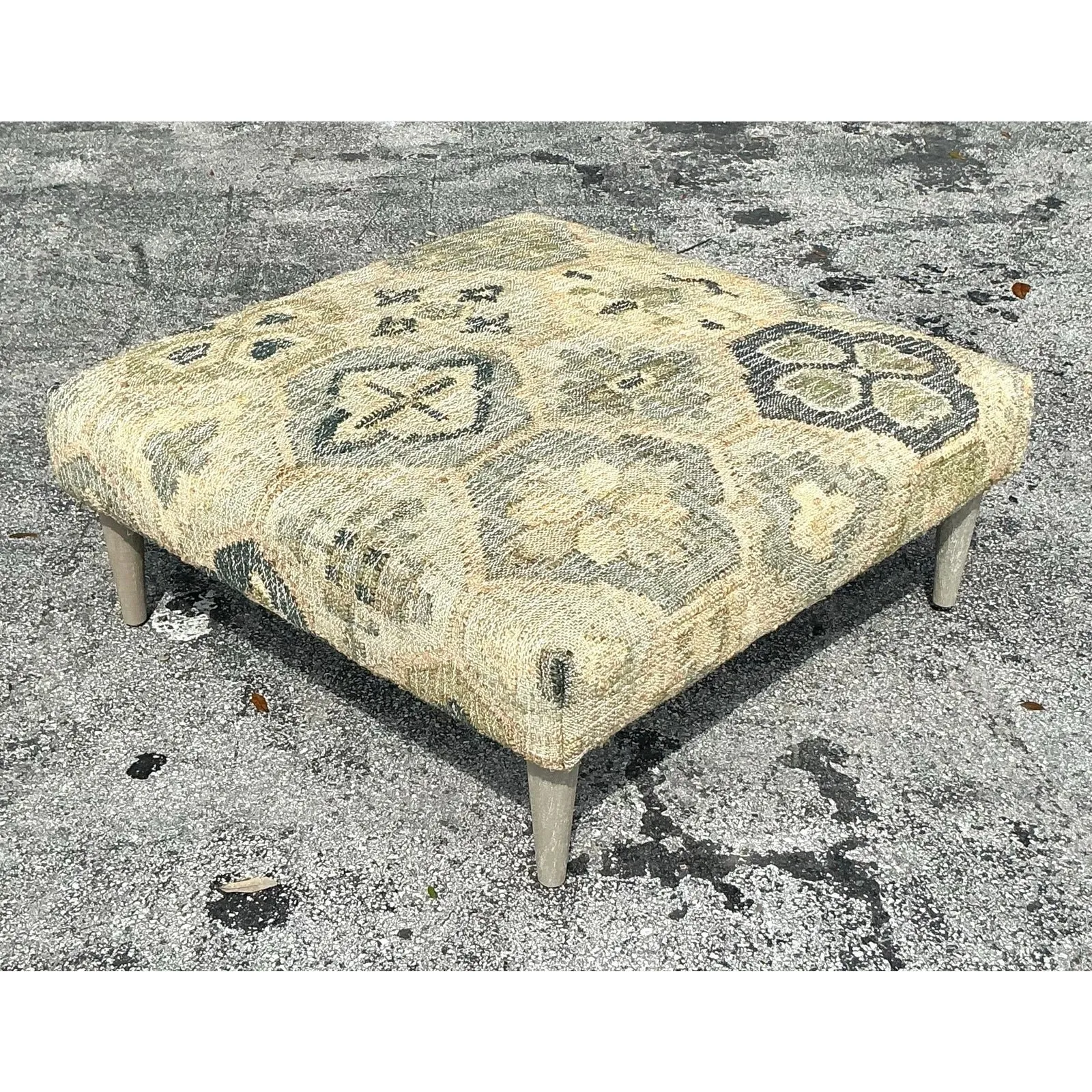Vintage Boho Woven Kilim Style Ottoman