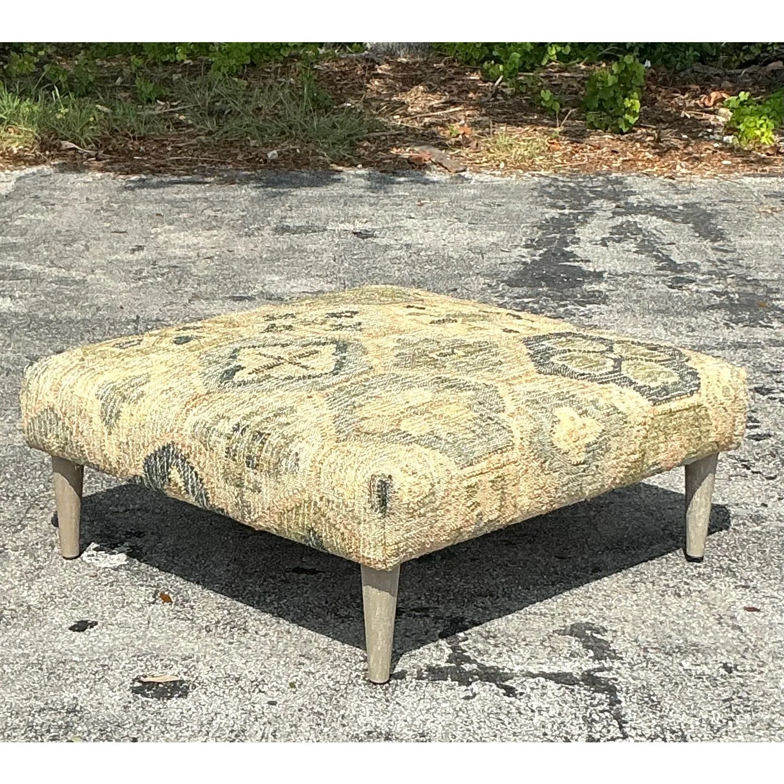Vintage Boho Woven Kilim Style Ottoman — additional photo 1